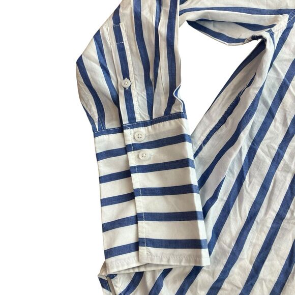 J Crew Shirt WMNS 2 Blue Striped Button Down Garçon Cotton Voile Nautical Preppy - Picture 8 of 14